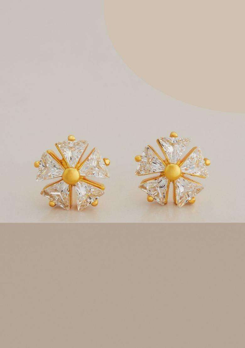 Zircon Kushals Gold-Plated Studs for Women | Stylish Party & Everyday Wear | Gift for Her - Indya
