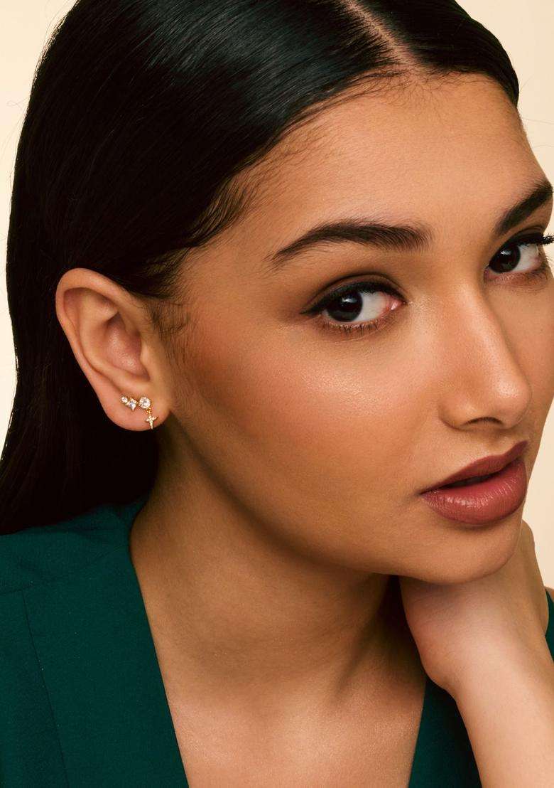 Zircon Kushals Gold-Plated Drop Earrings for Women | Stylish Party & Everyday Wear | Gift for Her - Indya