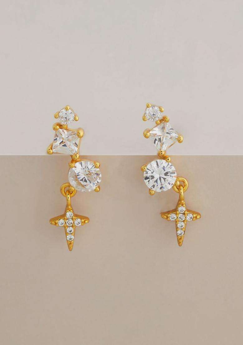 Zircon Kushals Gold-Plated Drop Earrings for Women | Stylish Party & Everyday Wear | Gift for Her - Indya