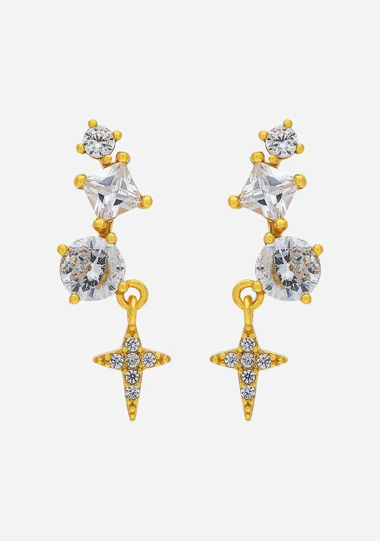 Zircon Kushals Gold-Plated Drop Earrings for Women | Stylish Party & Everyday Wear | Gift for Her - Indya