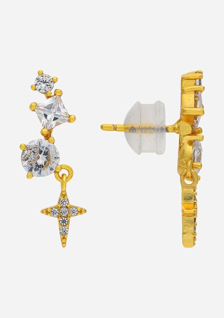 Zircon Kushals Gold-Plated Drop Earrings for Women | Stylish Party & Everyday Wear | Gift for Her - Indya