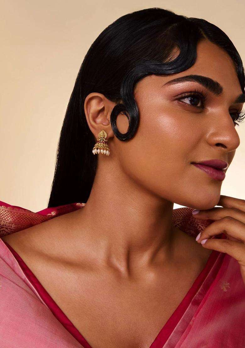 Gold-Plated Circular Jhumkas Earrings for Women | Traditional Temple Jewellery for Wedding & Festive Wear | Gift for Her - Indya