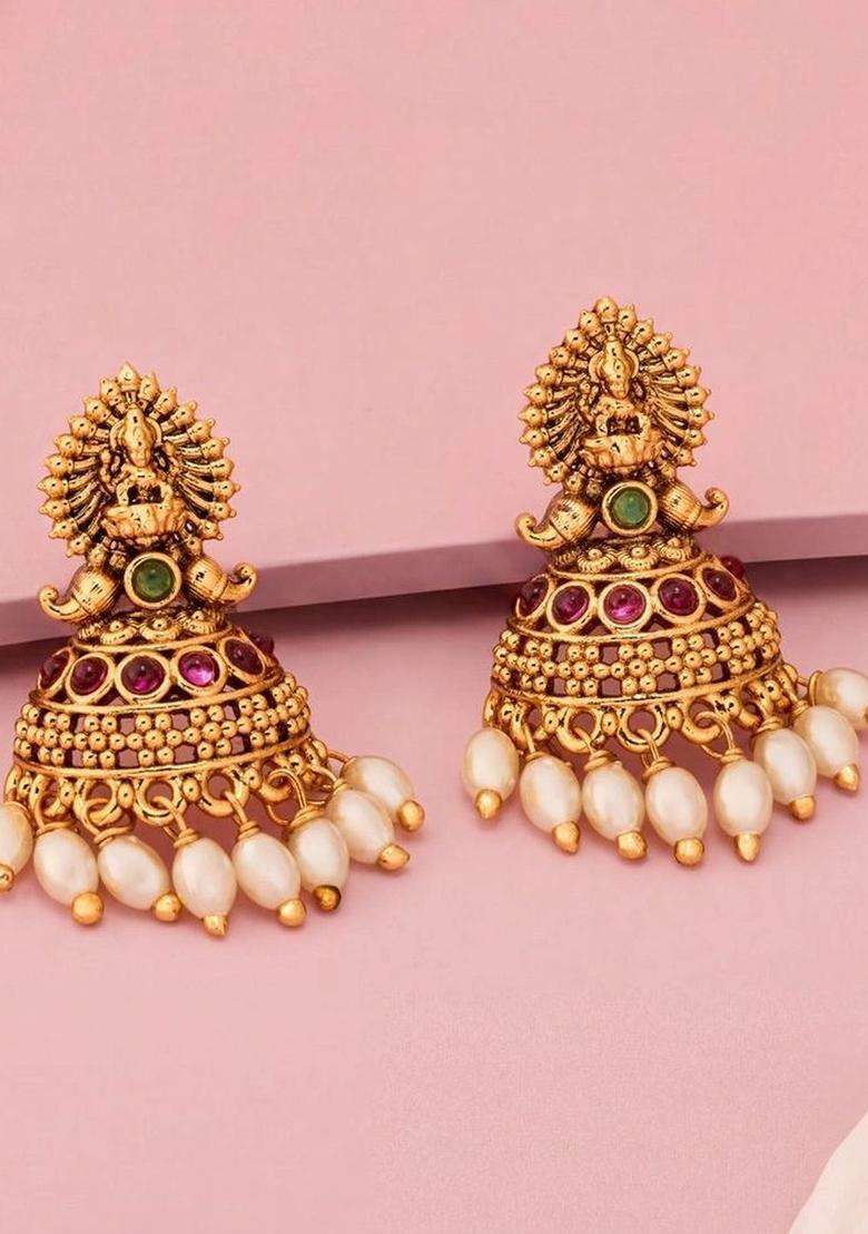 Gold-Plated Circular Jhumkas Earrings for Women | Traditional Temple Jewellery for Wedding & Festive Wear | Gift for Her - Indya