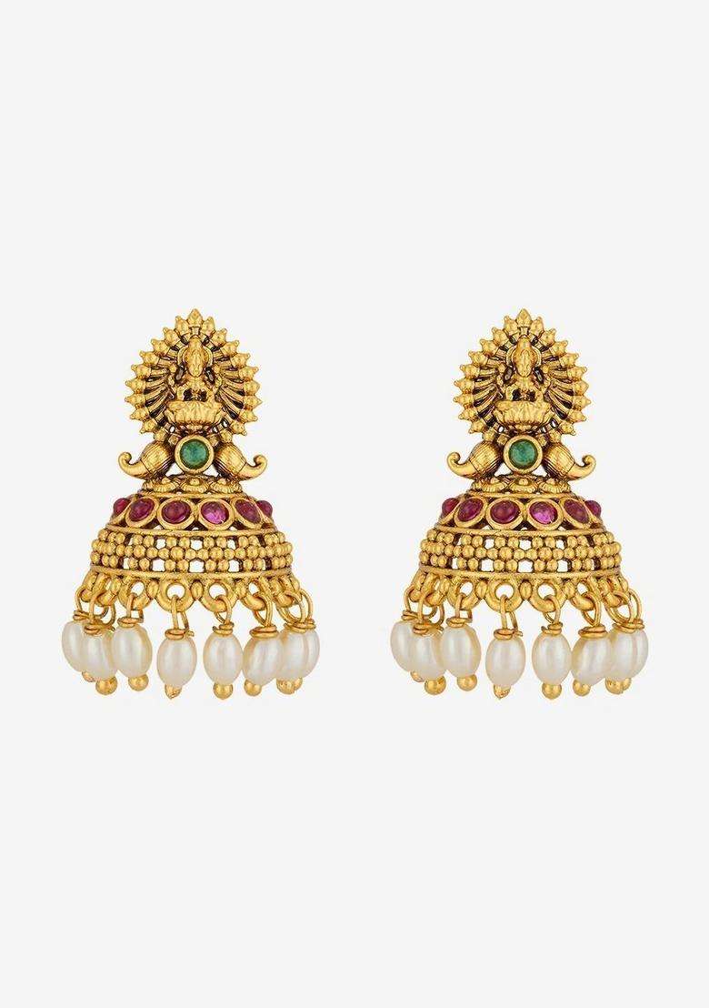Gold-Plated Circular Jhumkas Earrings for Women | Traditional Temple Jewellery for Wedding & Festive Wear | Gift for Her - Indya