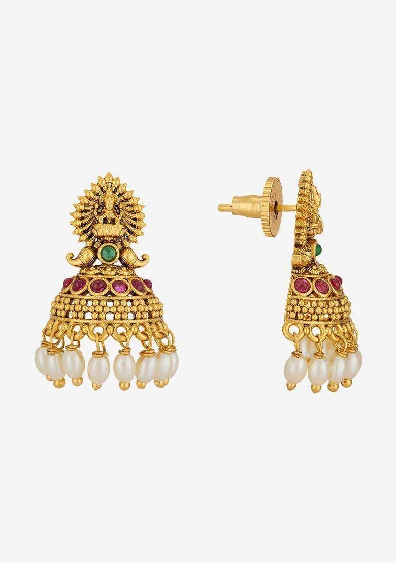 Gold-Plated Circular Jhumkas Earrings for Women | Traditional Temple Jewellery for Wedding & Festive Wear | Gift for Her - Indya