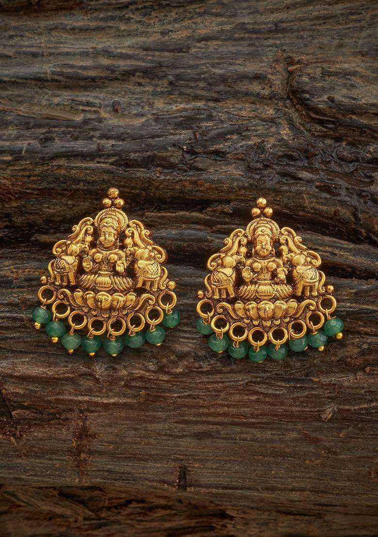 Gold-Plated Ethnic Antique Contemporary Studs Earrings for Women | Traditional Temple Jewellery for Wedding & Festive Wear | Gift for Her - Indya