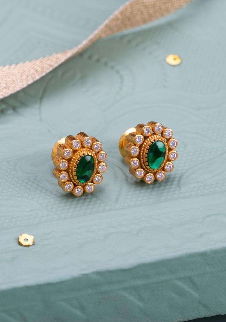 92.5 Pure Silver Gold-Plated Contemporary Studs Earrings for Women | Traditional Temple Jewellery for Wedding & Festive Wear | Gift for Her - Indya