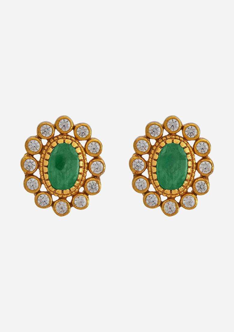92.5 Pure Silver Gold-Plated Contemporary Studs Earrings for Women | Traditional Temple Jewellery for Wedding & Festive Wear | Gift for Her - Indya