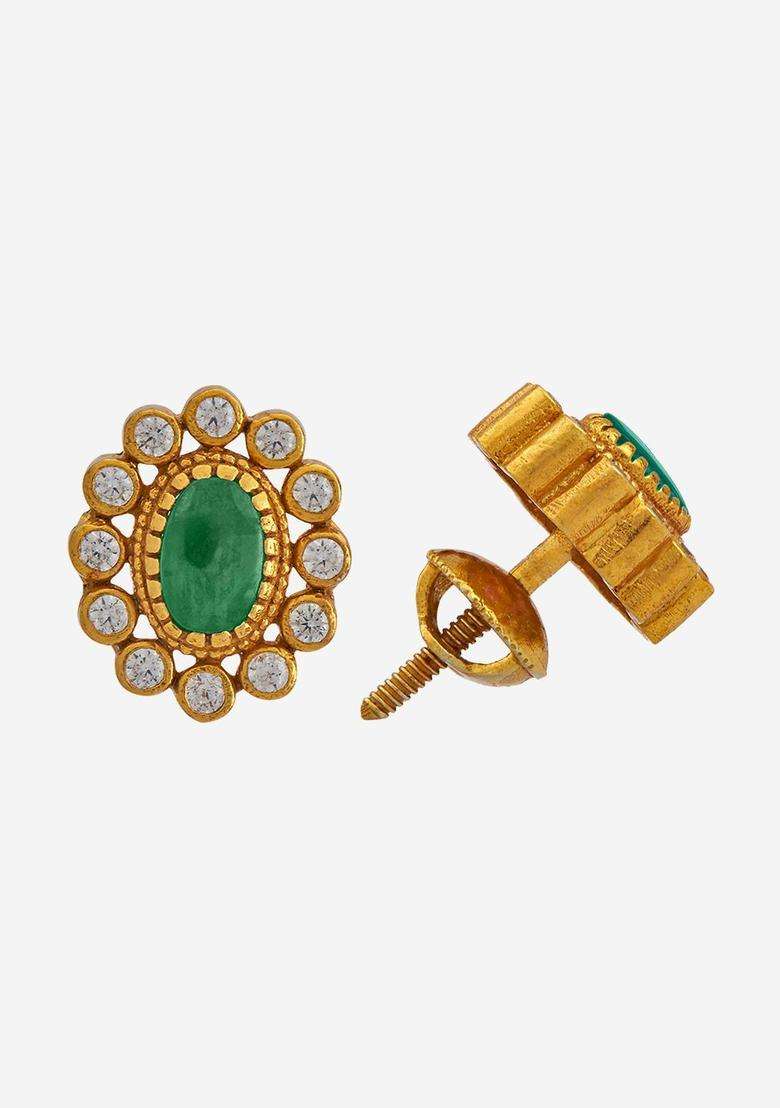 92.5 Pure Silver Gold-Plated Contemporary Studs Earrings for Women | Traditional Temple Jewellery for Wedding & Festive Wear | Gift for Her - Indya