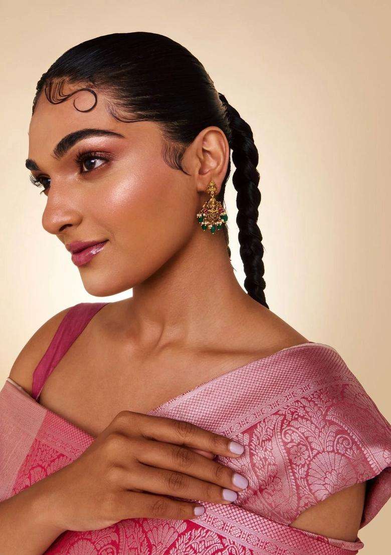 Gold-Plated Contemporary Drop Earrings for Women | Traditional Temple Jewellery for Wedding & Festive Wear | Gift for Her - Indya