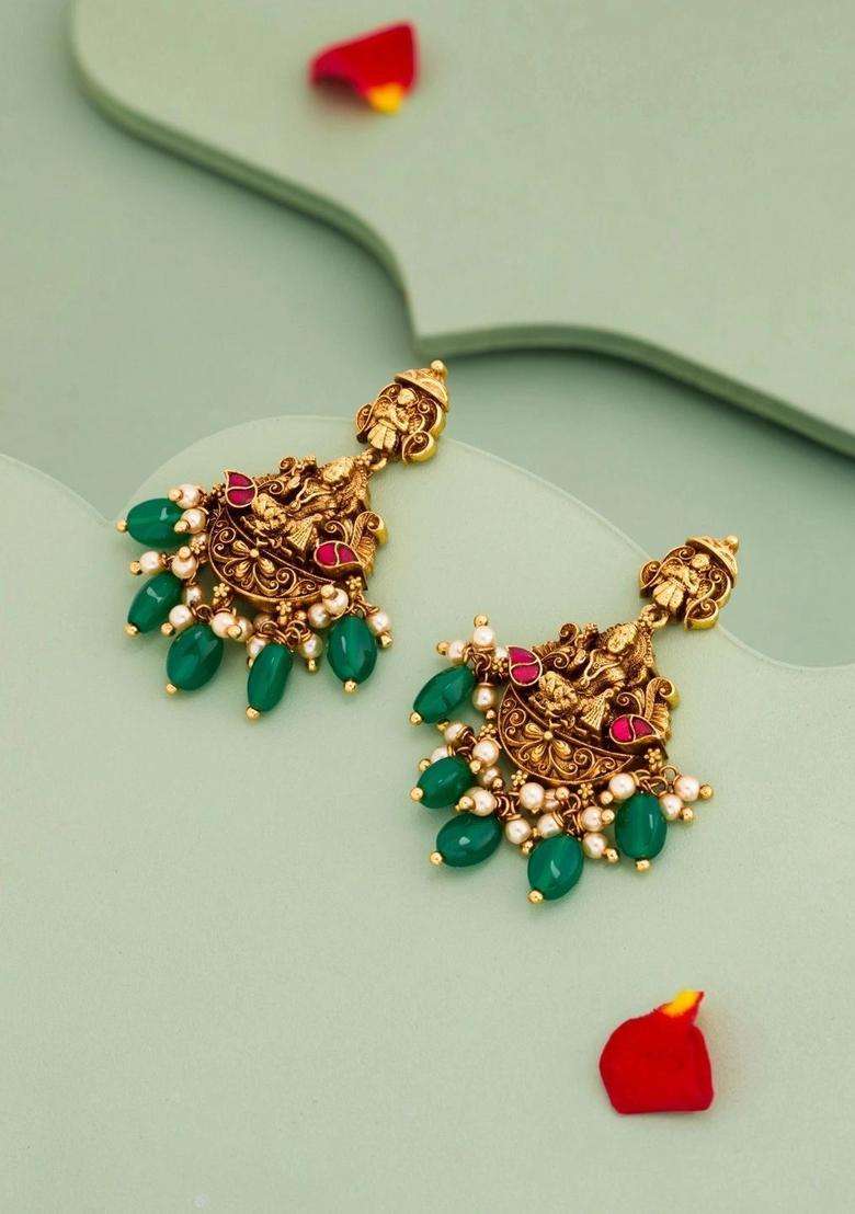 Gold-Plated Contemporary Drop Earrings for Women | Traditional Temple Jewellery for Wedding & Festive Wear | Gift for Her - Indya