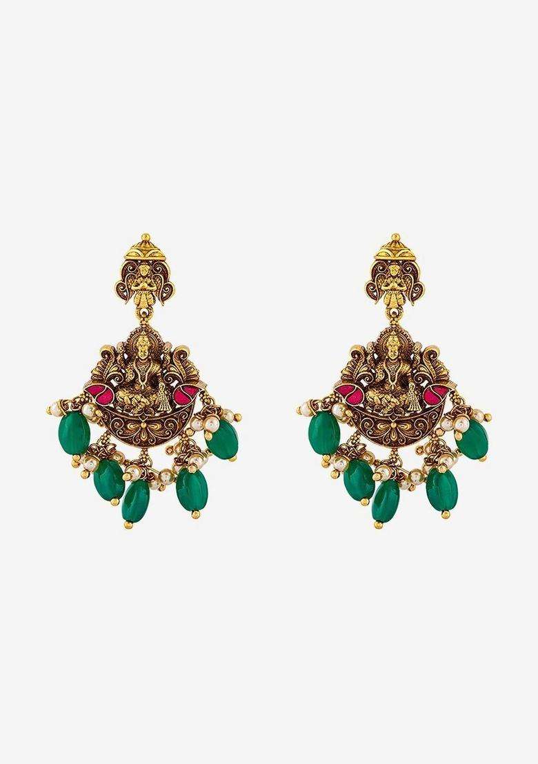 Gold-Plated Contemporary Drop Earrings for Women | Traditional Temple Jewellery for Wedding & Festive Wear | Gift for Her - Indya