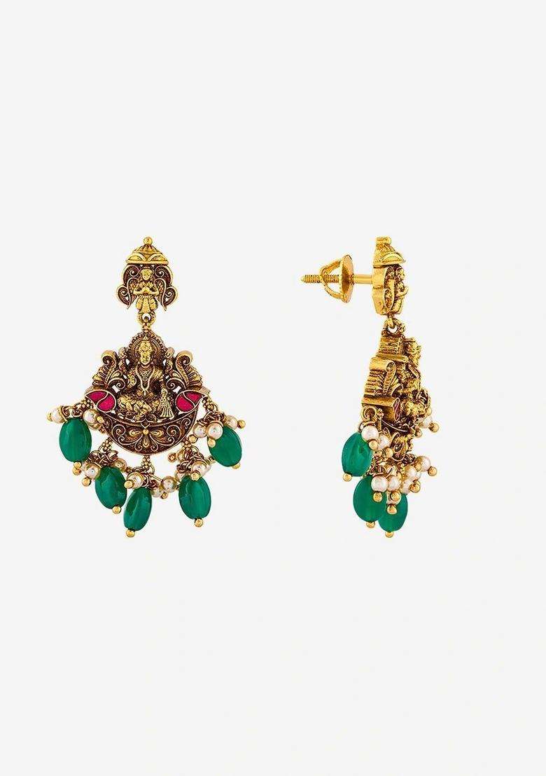 Gold-Plated Contemporary Drop Earrings for Women | Traditional Temple Jewellery for Wedding & Festive Wear | Gift for Her - Indya