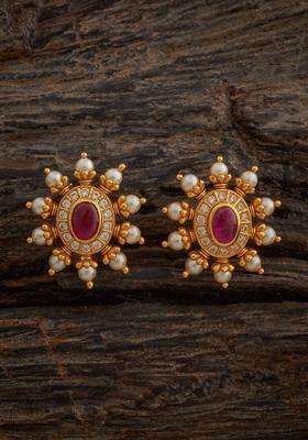 Zircon Kushals Gold-Plated Studs for Women | Traditional Temple Jewellery for Wedding & Festive Wear | Gift for Her