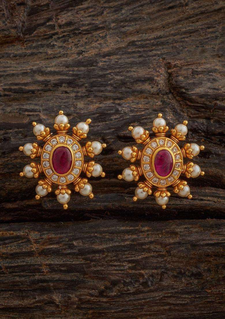 Zircon Kushals Gold-Plated Studs for Women | Traditional Temple Jewellery for Wedding & Festive Wear | Gift for Her - Indya