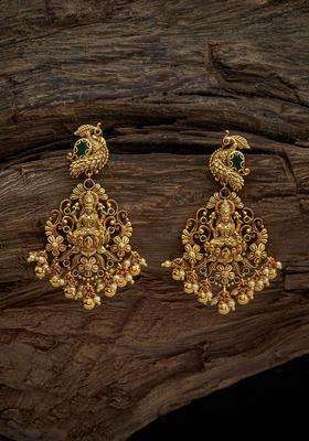Gold-Plated Embellished Bridal Beaded 92.5 Silver Drop Earrings for Women | Traditional Temple Jewellery for Wedding & Festive Wear | Gift for Her