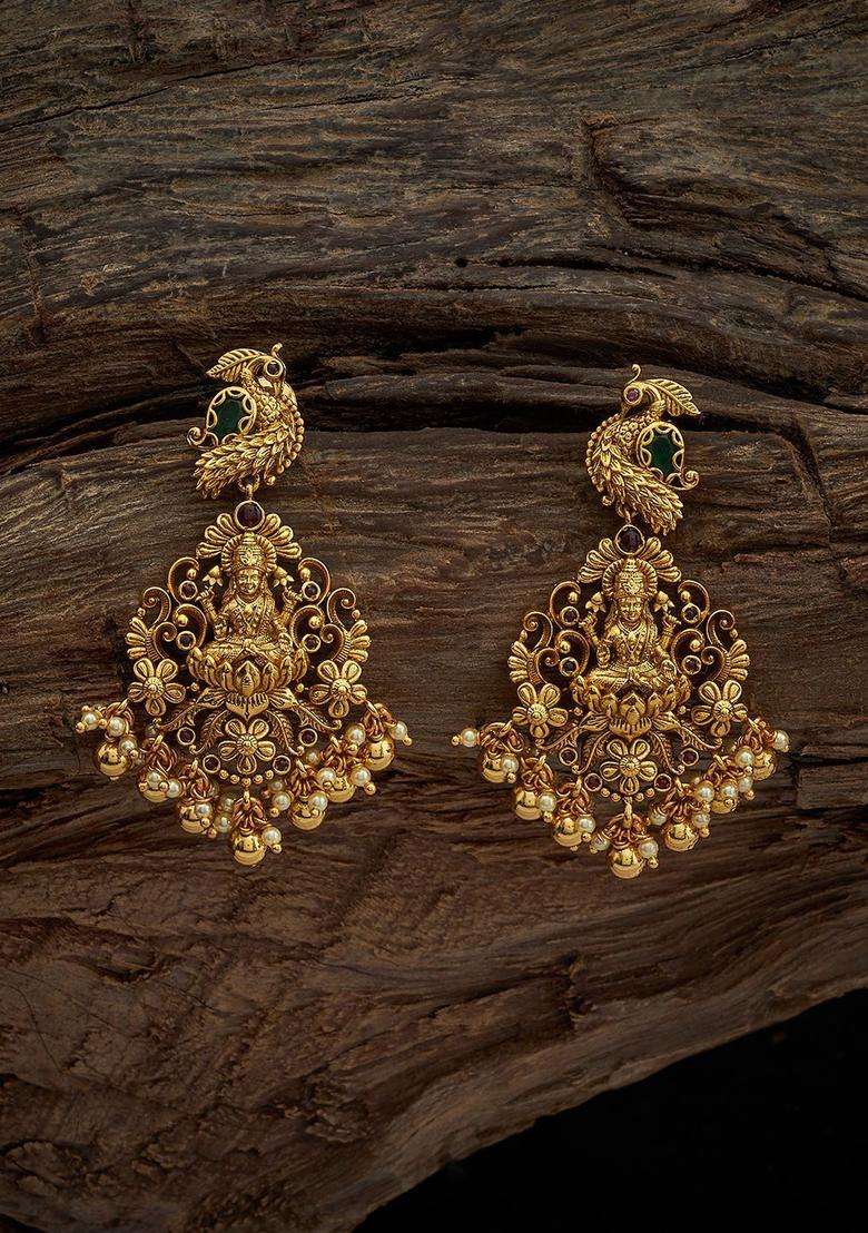 Gold-Plated Embellished Bridal Beaded 92.5 Silver Drop Earrings for Women | Traditional Temple Jewellery for Wedding & Festive Wear | Gift for Her - Indya