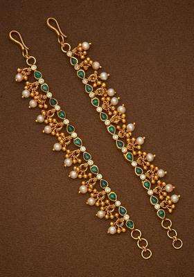 92.5 Silver Gold-Plated Studded & Beaded Matil Chain Earrings for Women | Traditional Temple Jewellery for Wedding & Festive Wear | Gift for Her