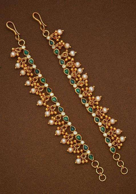 92.5 Silver Gold-Plated Studded & Beaded Matil Chain Earrings for Women | Traditional Temple Jewellery for Wedding & Festive Wear | Gift for Her