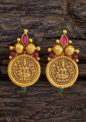 Embellished Bridal 92.5 Silver Gold-Plated Stone Temple Studs for Women | Traditional Temple Jewellery for Wedding & Festive Wear | Gift for Her