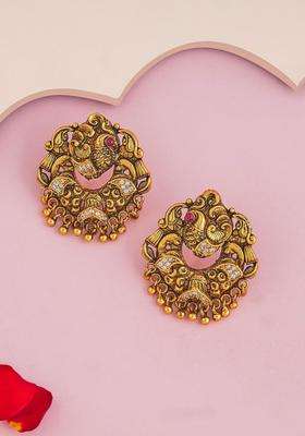 Gold-Plated 92.5 Pure Silver Stone Studded Temple Studs for Women | Traditional Temple Jewellery for Wedding & Festive Wear | Gift for Her