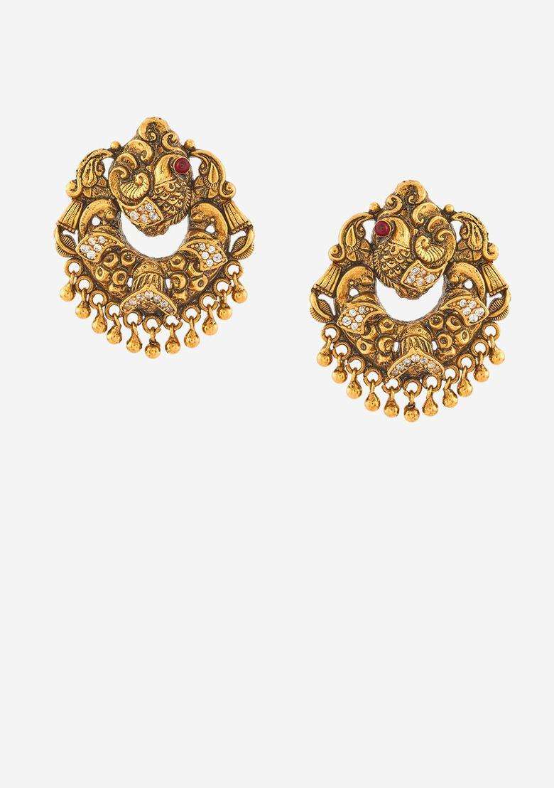 Gold-Plated 92.5 Pure Silver Stone Studded Temple Studs for Women | Traditional Temple Jewellery for Wedding & Festive Wear | Gift for Her - Indya