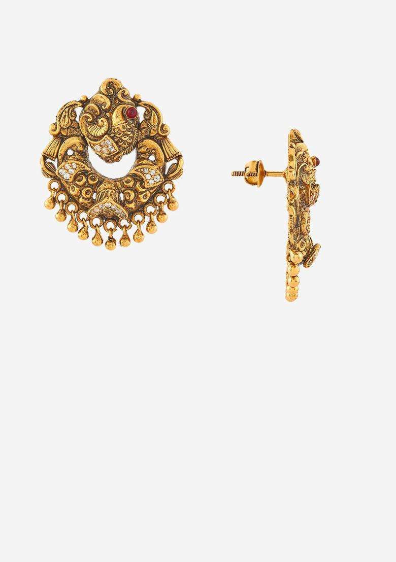 Gold-Plated 92.5 Pure Silver Stone Studded Temple Studs for Women | Traditional Temple Jewellery for Wedding & Festive Wear | Gift for Her - Indya