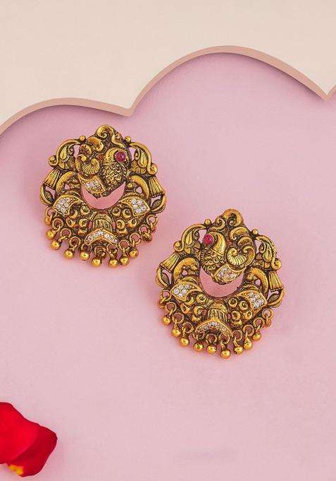 Gold-Plated 92.5 Pure Silver Stone Studded Temple Studs for Women | Traditional Temple Jewellery for Wedding & Festive Wear | Gift for Her