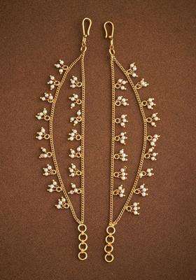 92.5 Pure Silver Gold-Plated Pearls Studded Temple Matil for Women | Traditional Temple Jewellery for Wedding & Festive Wear | Gift for Her