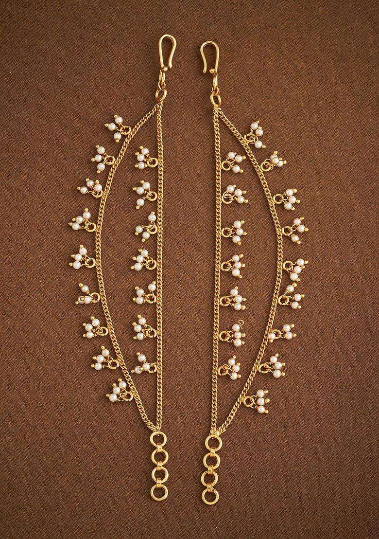 92.5 Pure Silver Gold-Plated Pearls Studded Temple Matil for Women | Traditional Temple Jewellery for Wedding & Festive Wear | Gift for Her - Indya