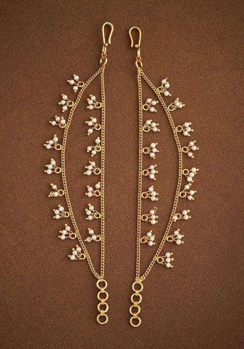 92.5 Pure Silver Gold-Plated Pearls Studded Temple Matil for Women | Traditional Temple Jewellery for Wedding & Festive Wear | Gift for Her