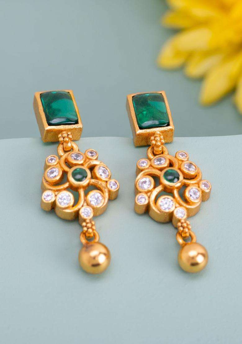 92.5 Pure Silver Gold-Plated Contemporary Drop Earrings for Women | Traditional Temple Jewellery for Wedding & Festive Wear | Gift for Her - Indya
