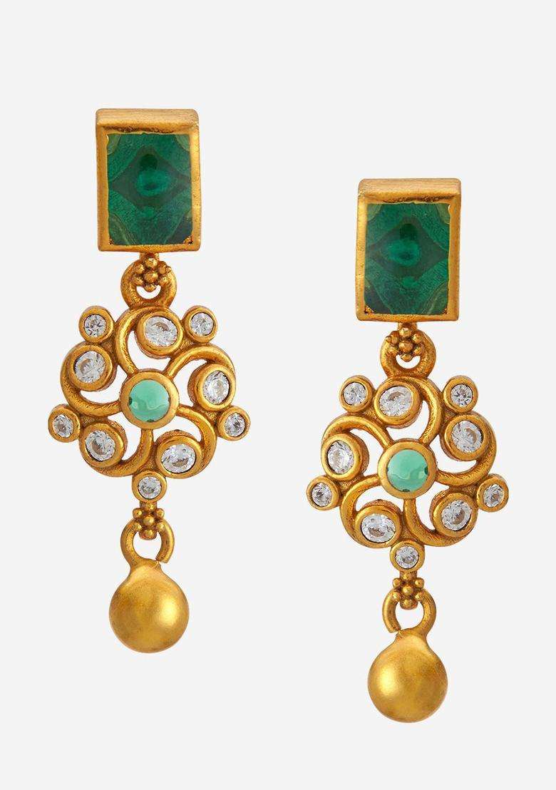 92.5 Pure Silver Gold-Plated Contemporary Drop Earrings for Women | Traditional Temple Jewellery for Wedding & Festive Wear | Gift for Her - Indya