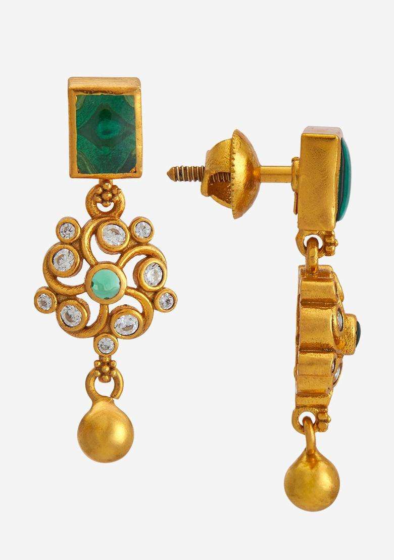 92.5 Pure Silver Gold-Plated Contemporary Drop Earrings for Women | Traditional Temple Jewellery for Wedding & Festive Wear | Gift for Her - Indya