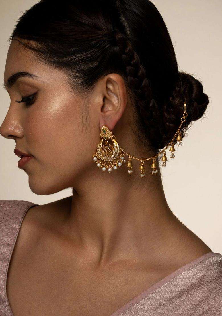 Gold-Plated Crescent Shaped Chandbalis Earrings for Women | Traditional Temple Jewellery for Wedding & Festive Wear | Gift for Her - Indya