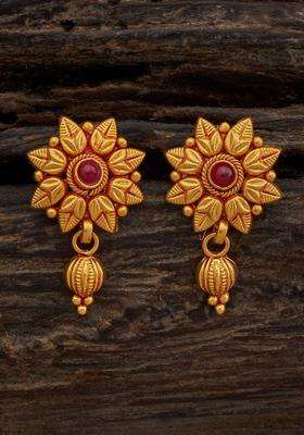 92.5 Pure Silver Gold-Plated Stone Studded Temple Drop Earrings for Women | Traditional Temple Jewellery for Wedding & Festive Wear | Gift for Her