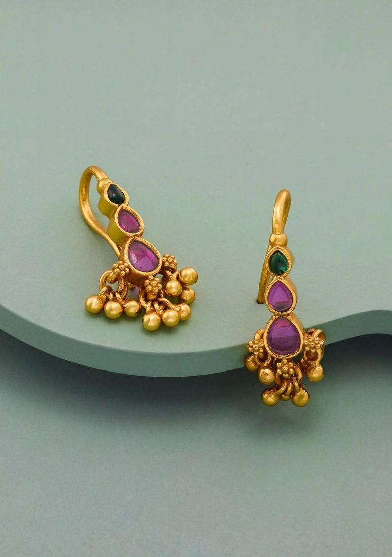 Gold-Plated Teardrop Shaped Drop Earrings for Women | Traditional Temple Jewellery for Wedding & Festive Wear | Gift for Her - Indya