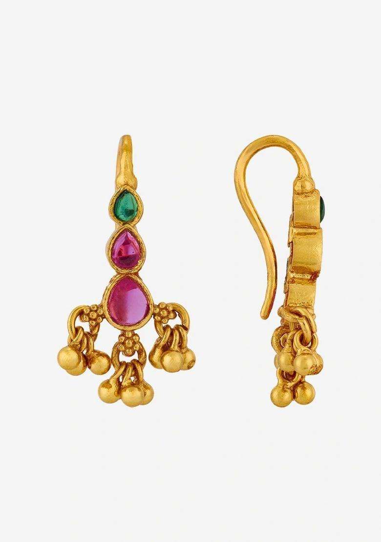 Gold-Plated Teardrop Shaped Drop Earrings for Women | Traditional Temple Jewellery for Wedding & Festive Wear | Gift for Her - Indya