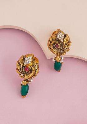 Gold-Plated 92.5 Pure Silver Studded & Beaded Temple Studs for Women | Traditional Temple Jewellery for Wedding & Festive Wear | Gift for Her