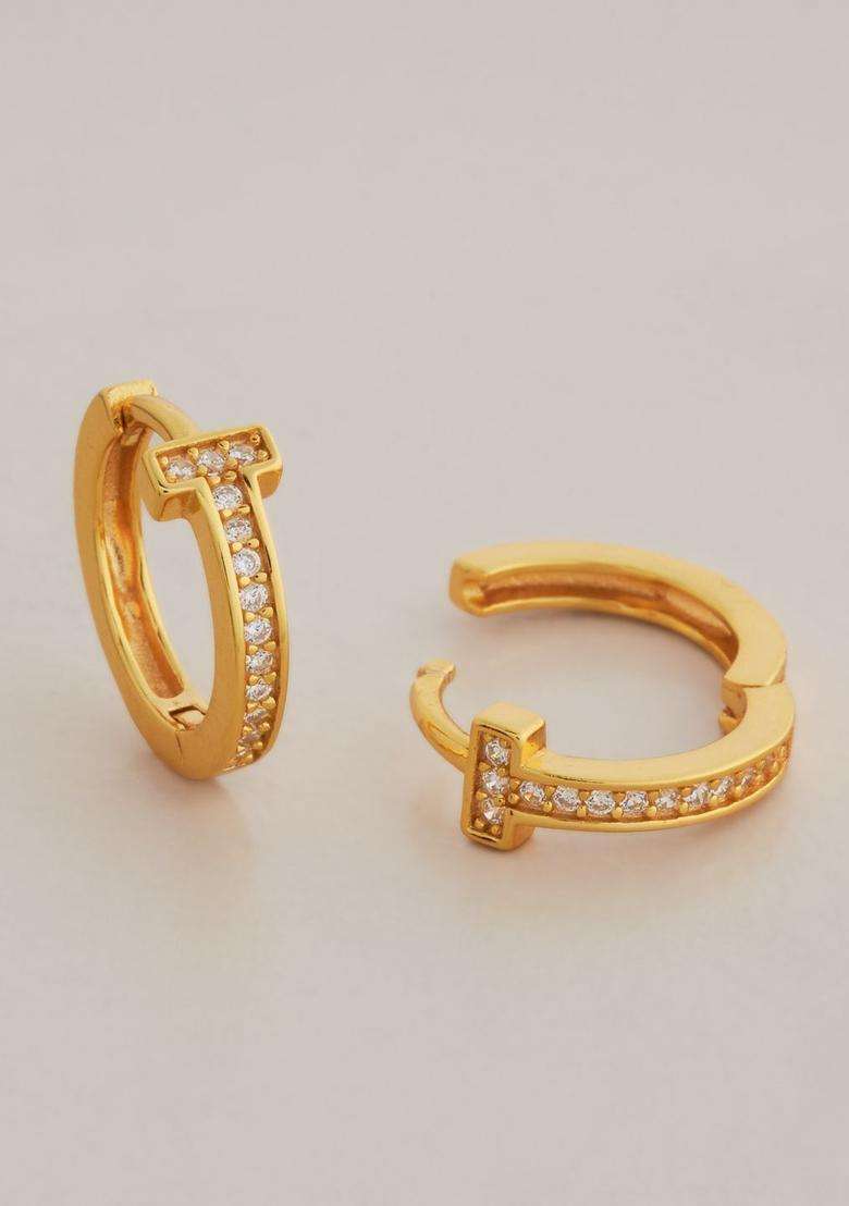 Zircon Kushals Gold-Plated Circular Hoop Earrings for Women | Stylish Party & Everyday Wear | Gift for Her - Indya