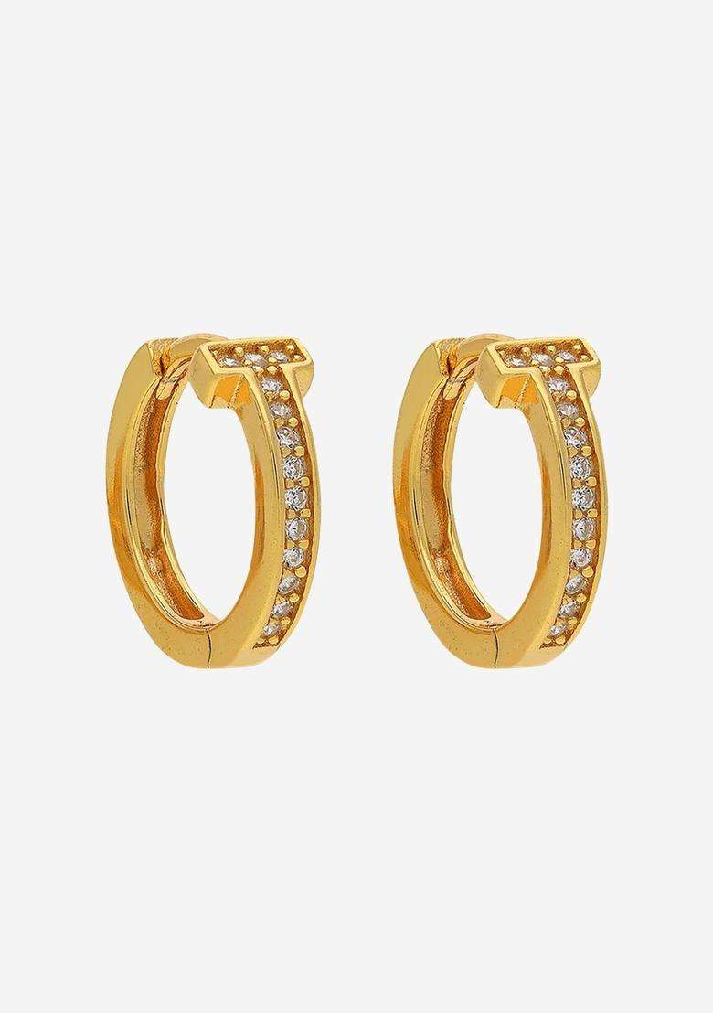 Zircon Kushals Gold-Plated Circular Hoop Earrings for Women | Stylish Party & Everyday Wear | Gift for Her - Indya