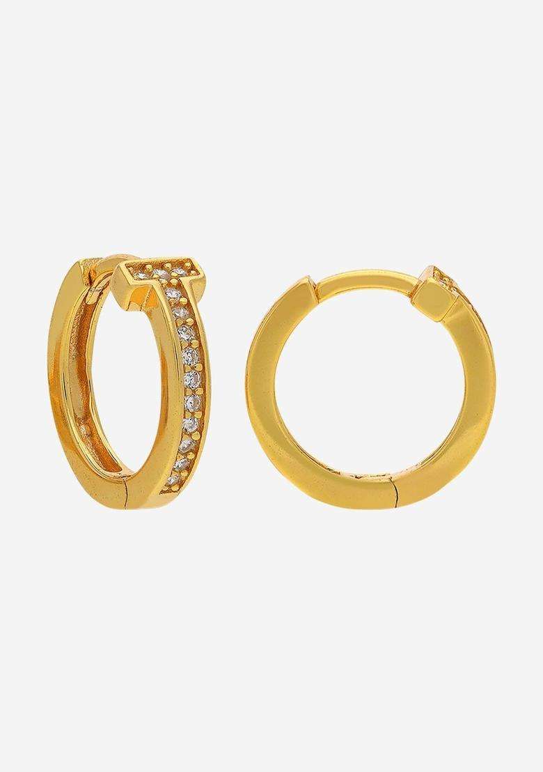 Zircon Kushals Gold-Plated Circular Hoop Earrings for Women | Stylish Party & Everyday Wear | Gift for Her - Indya
