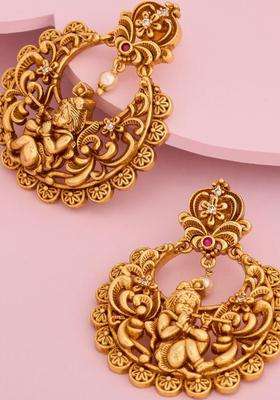 Gold-Plated Artificial Stones Studded Circular Drop Ruby Earrings for Women | Traditional Temple Jewellery for Wedding & Festive Wear | Gift for Her