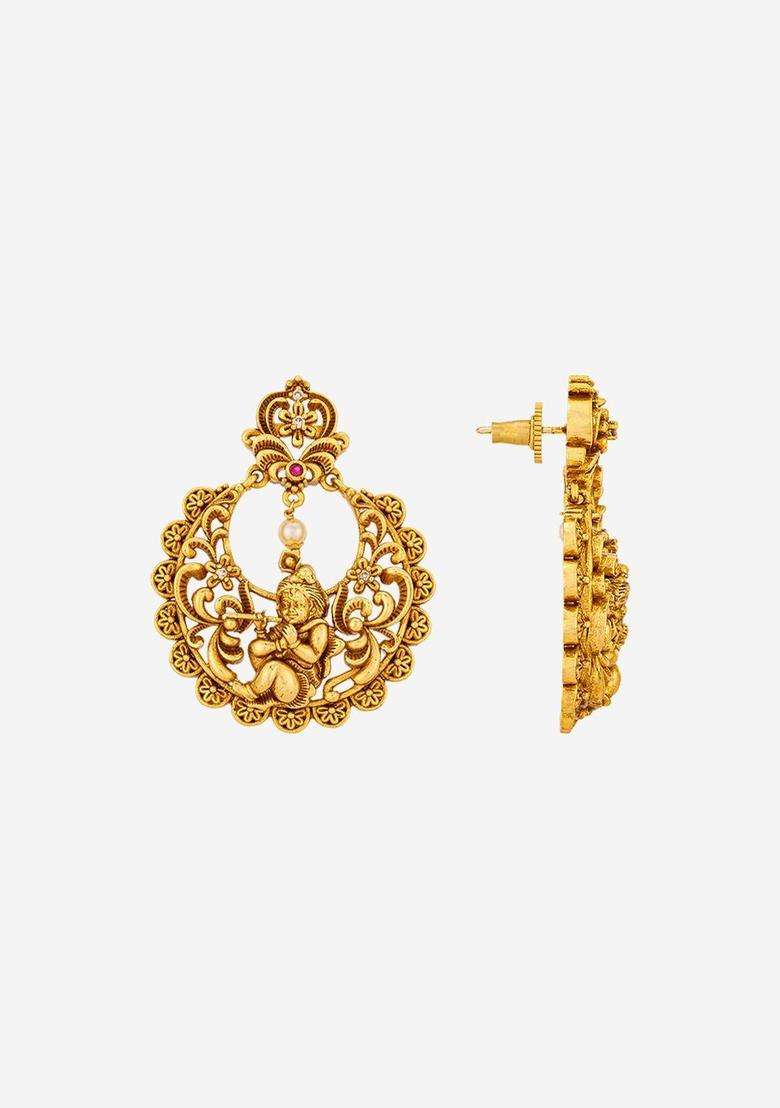Gold-Plated Artificial Stones Studded Circular Drop Ruby Earrings for Women | Traditional Temple Jewellery for Wedding & Festive Wear | Gift for Her - Indya