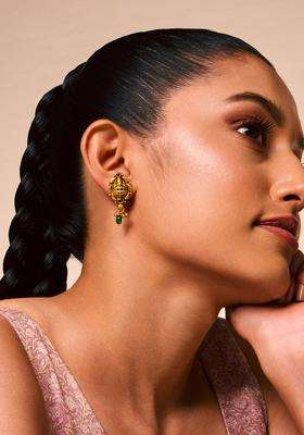Temple Kushals Gold-Plated Stone-Studded Studs for Women | Traditional Temple Jewellery for Wedding & Festive Wear | Gift for Her