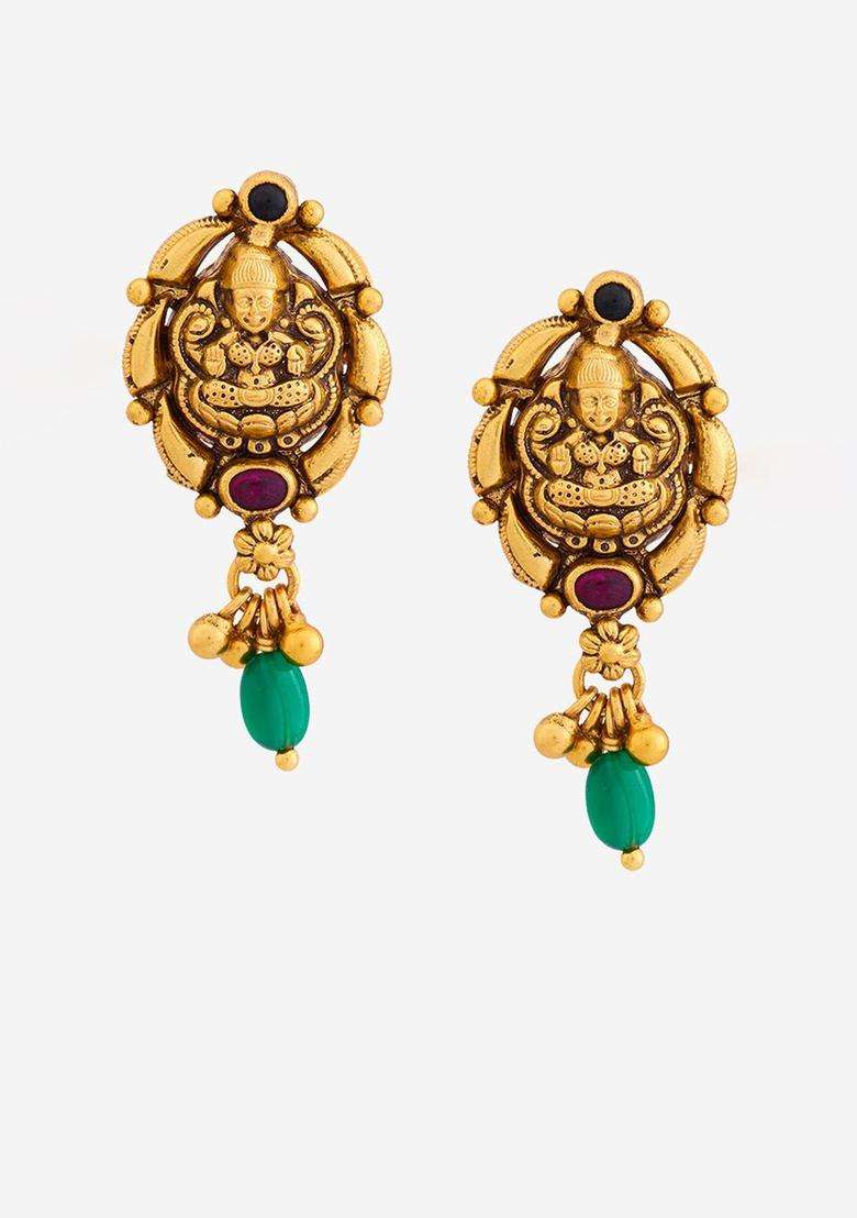 Temple Kushals Gold-Plated Stone-Studded Studs for Women | Traditional Temple Jewellery for Wedding & Festive Wear | Gift for Her - Indya