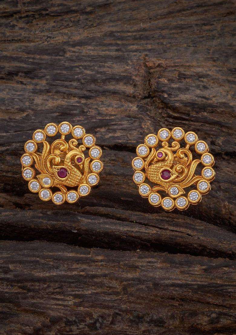 Embellished Bridal 92.5 Pure Silver Gold-Plated Peacock Studs for Women | Traditional Temple Jewellery for Wedding & Festive Wear | Gift for Her - Indya