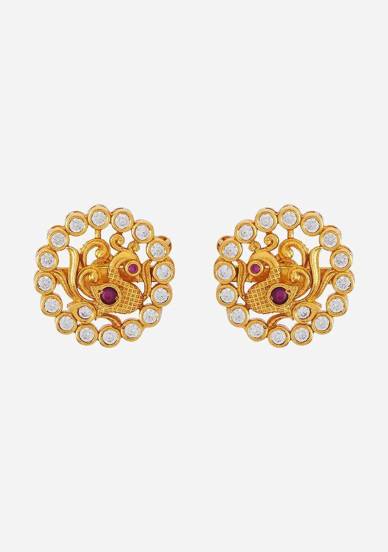 Embellished Bridal 92.5 Pure Silver Gold-Plated Peacock Studs for Women | Traditional Temple Jewellery for Wedding & Festive Wear | Gift for Her - Indya