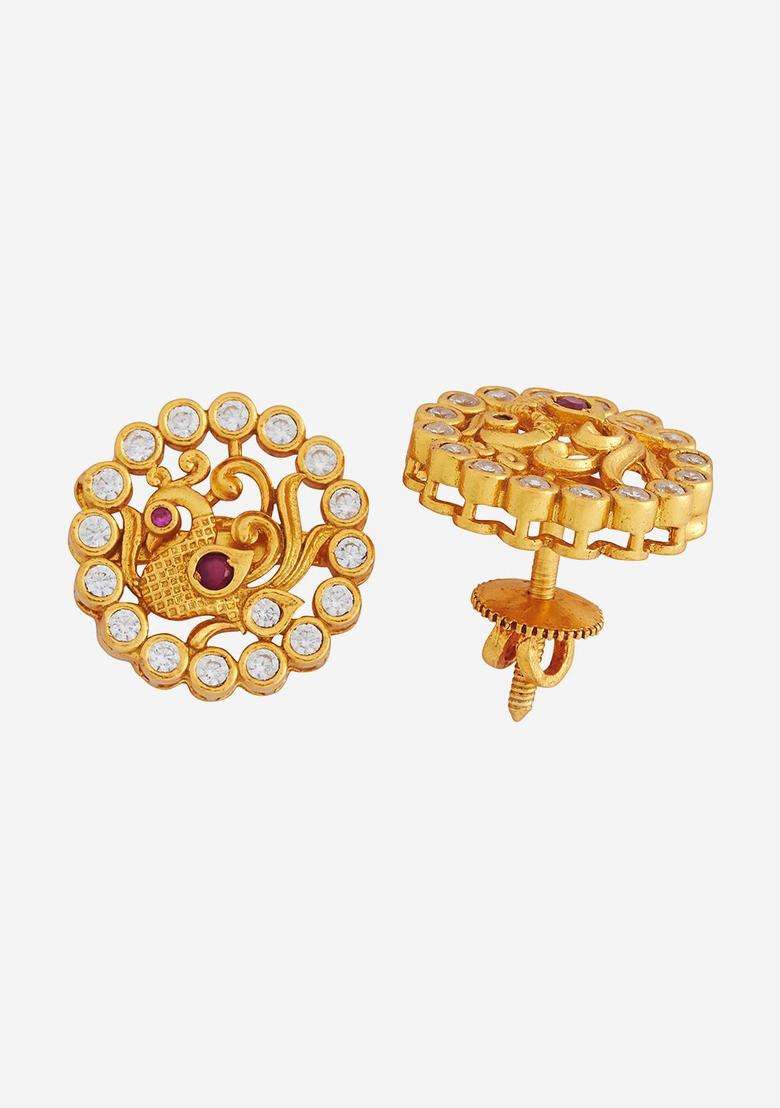 Embellished Bridal 92.5 Pure Silver Gold-Plated Peacock Studs for Women | Traditional Temple Jewellery for Wedding & Festive Wear | Gift for Her - Indya