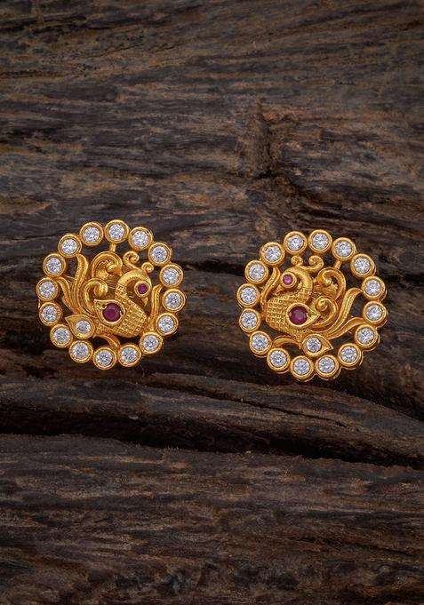 Embellished Bridal 92.5 Pure Silver Gold-Plated Peacock Studs for Women | Traditional Temple Jewellery for Wedding & Festive Wear | Gift for Her